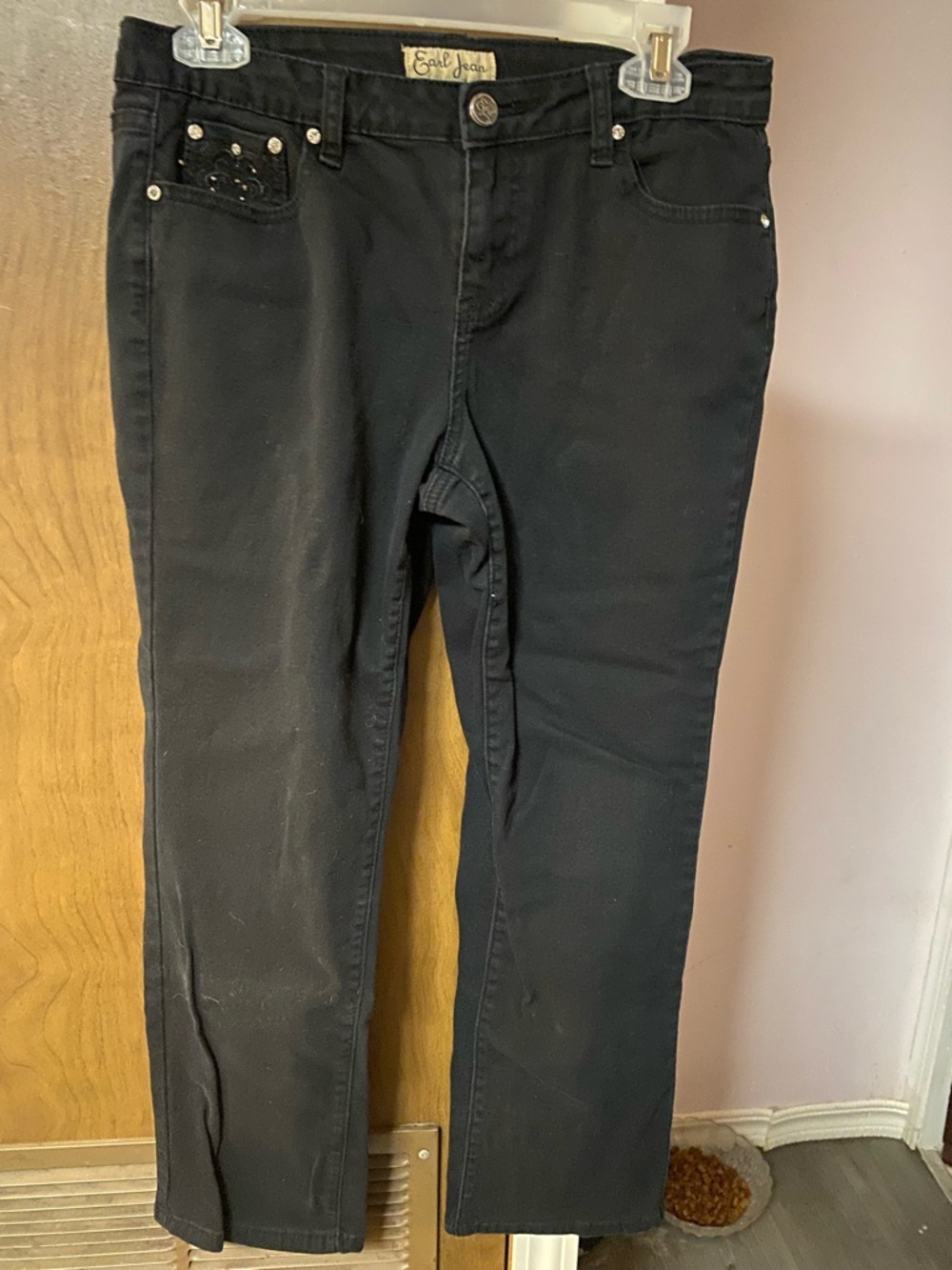 Earl Jeans Black Straight Leg Jeans with Studded Pocket Detail.JET BLACK.
